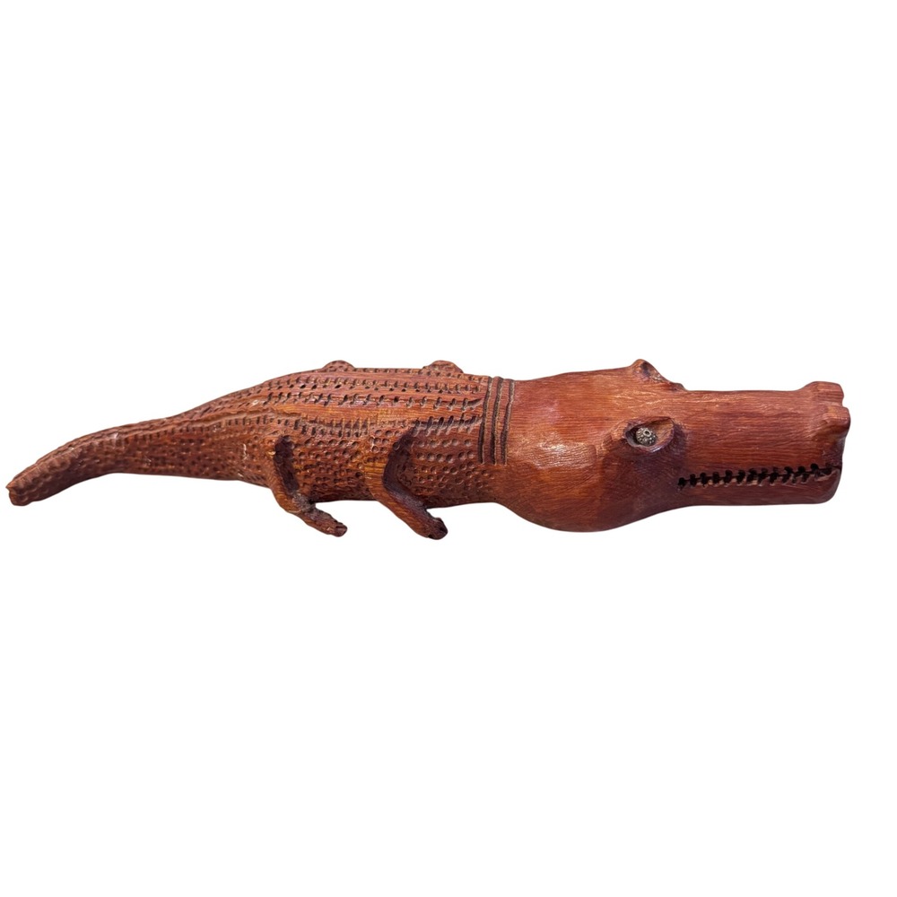Vintage Hand Carved Wood Alligator‎ Crocodile Figurine Folk Art Decor 15"